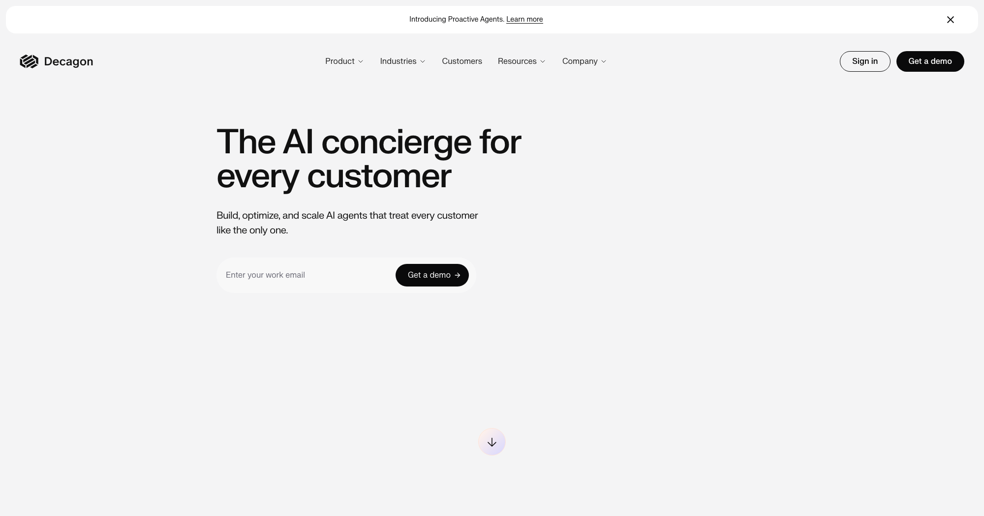 Decagon homepage, the AI concierge for every customer