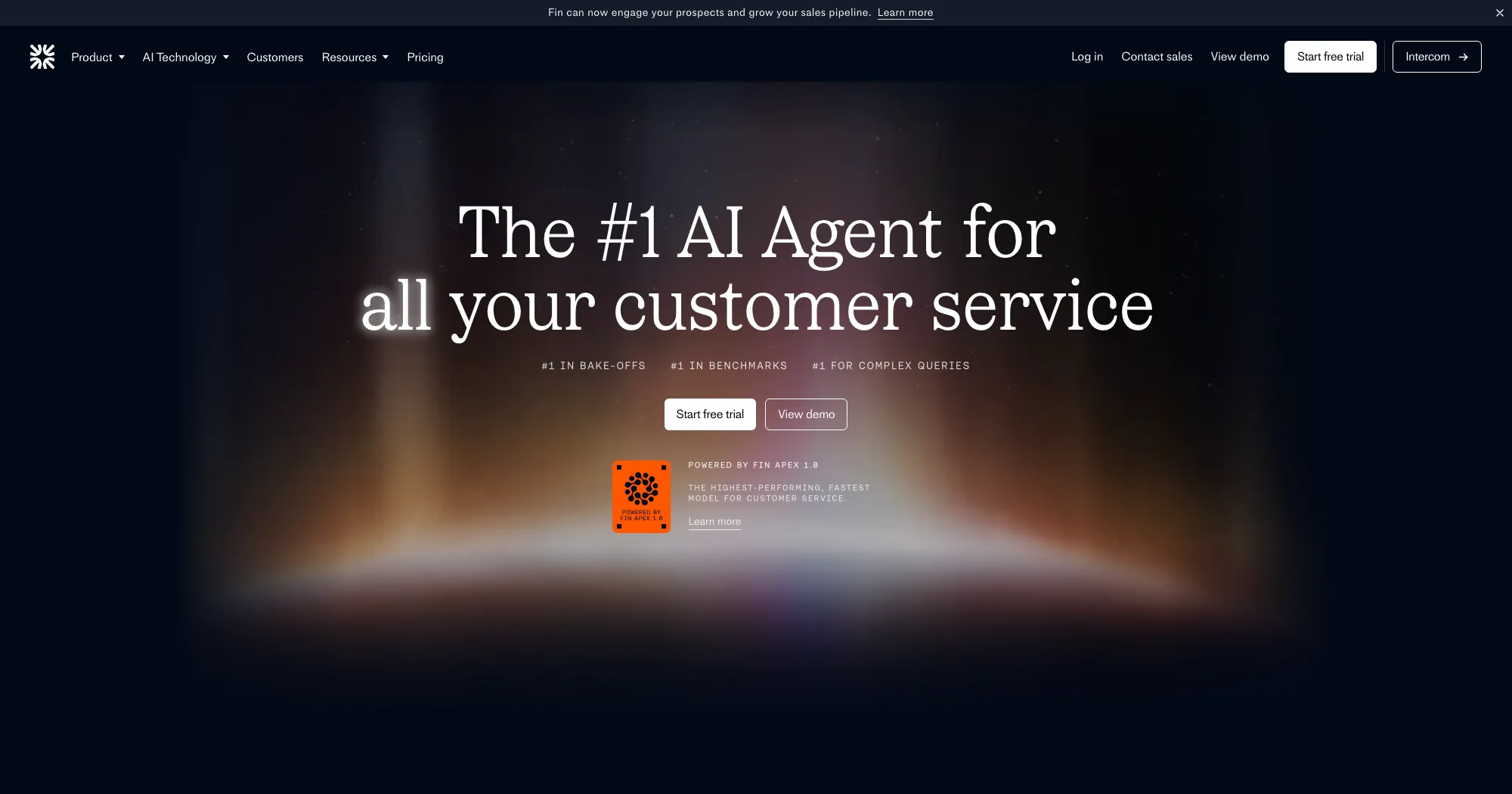 Fin AI homepage, the AI agent for customer service